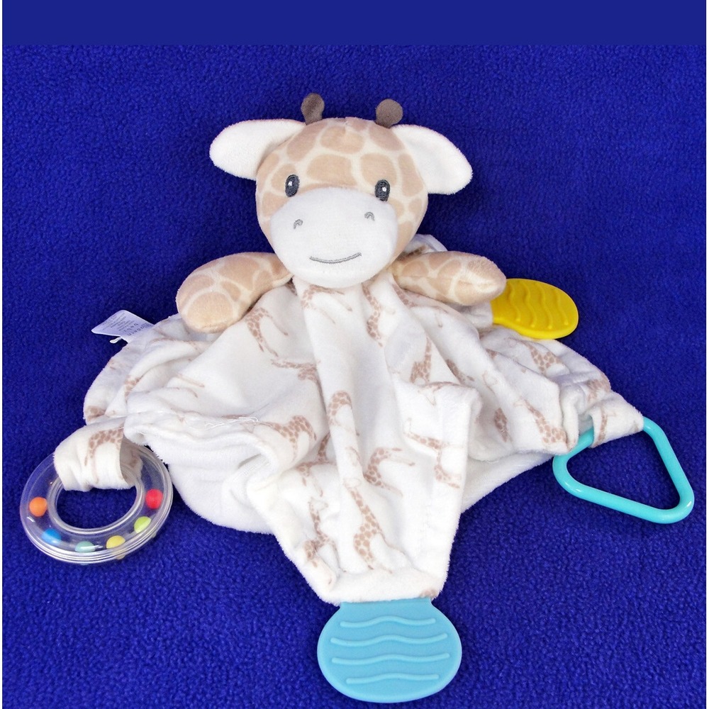 Modern Baby Giraffe Lovey Teether Rattle Plush Snuggle Blankie Activity Blanket